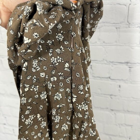 Cottage Milkmaid Midi Dress Women Plus 3X Brown Floral Puff Sleeve Prairie - Picture 13 of 14